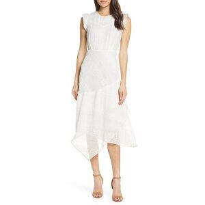 Lenon White Eyelet Asymmetrical Hem Midi Dress NWT Size XS